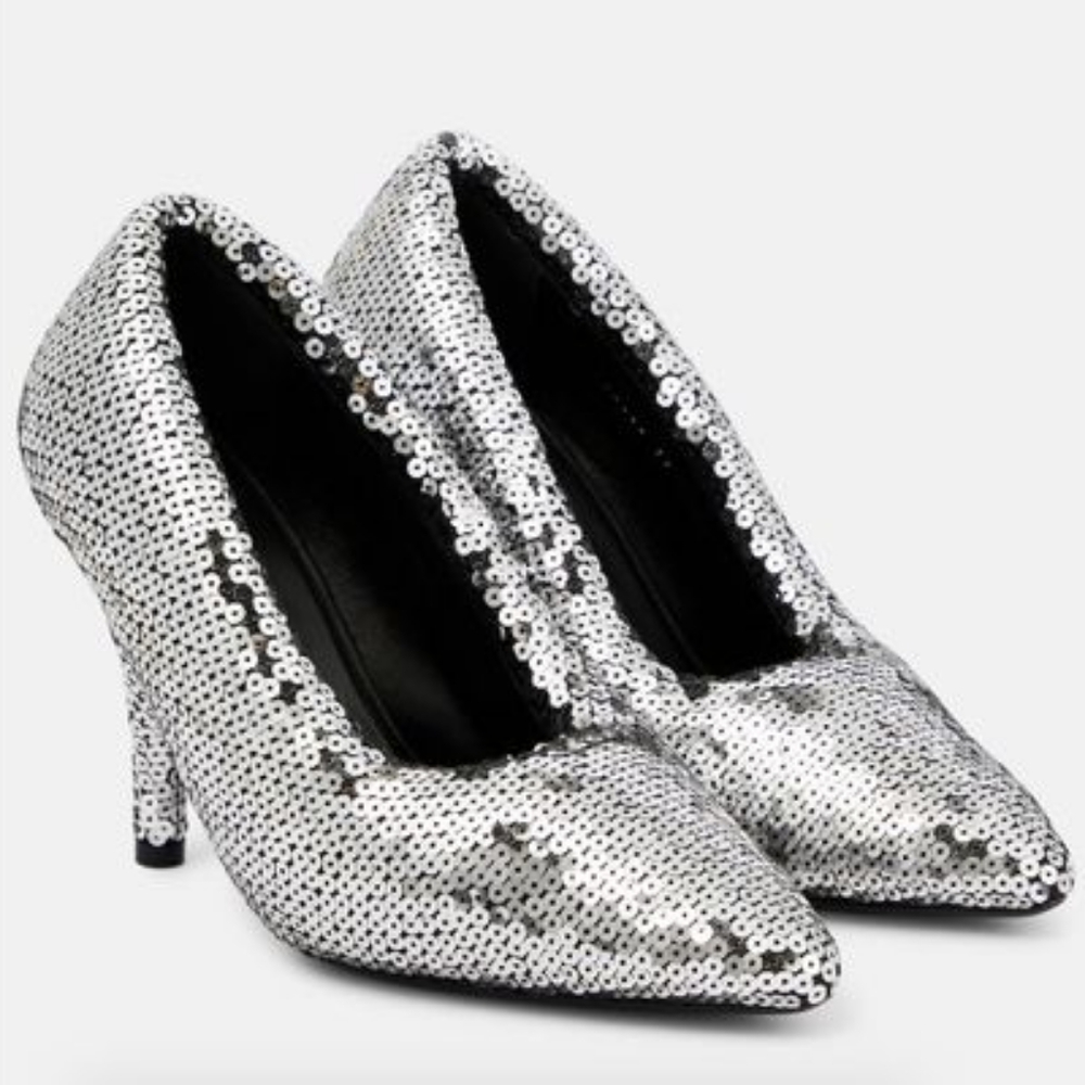 NWOB BALENCIAGA XL 110mm Sequinned Silver Pumps EU 39.5 US 9.5 Org $2400